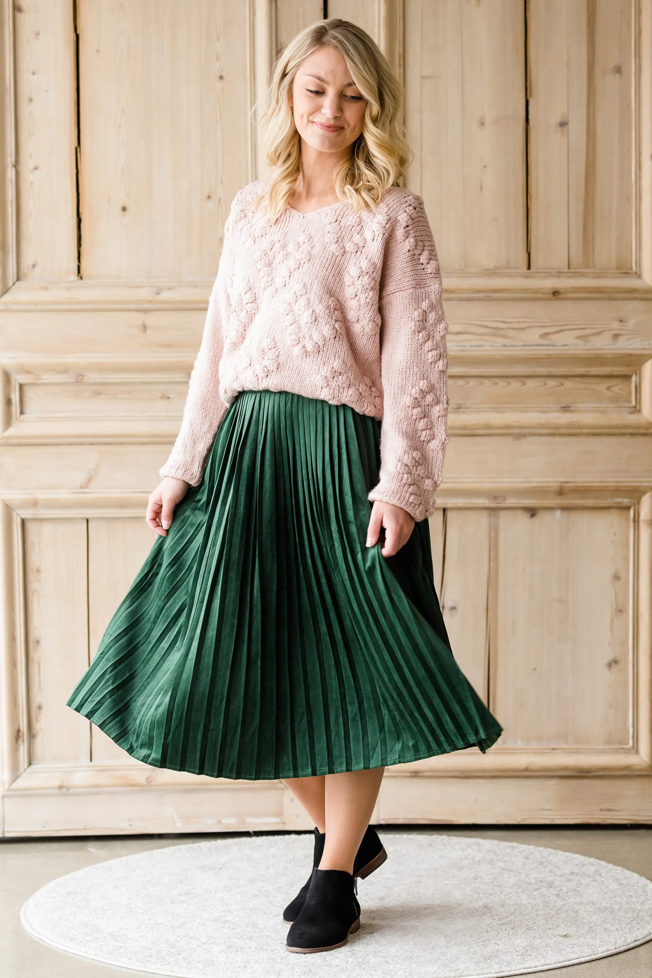 Pleated Velvet Midi Skirt - FINAL SALE