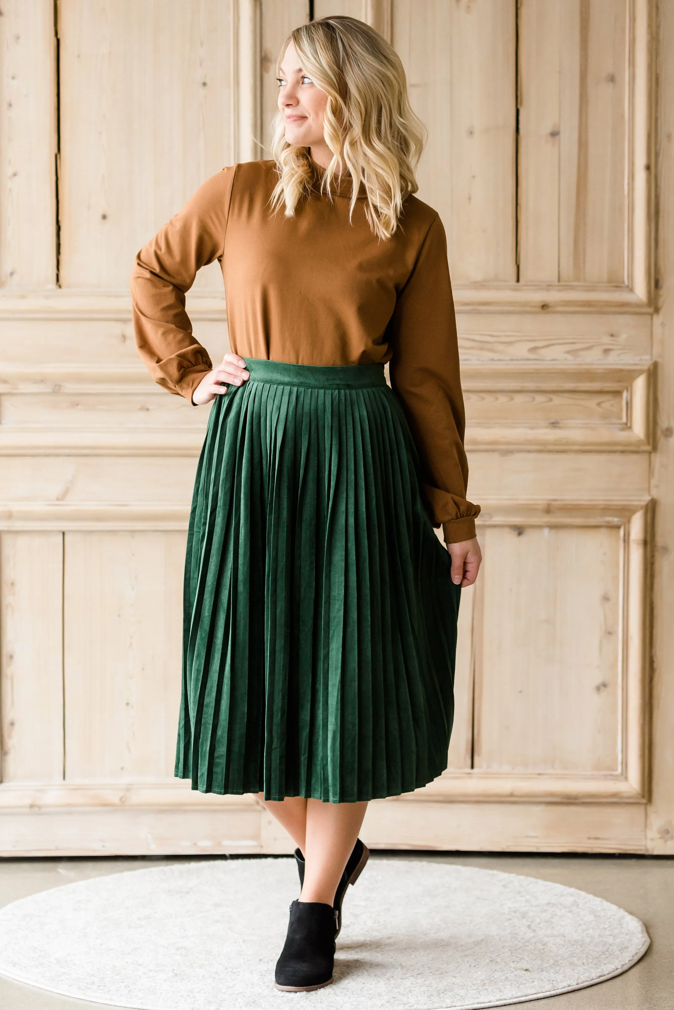 Pleated Velvet Midi Skirt - FINAL SALE