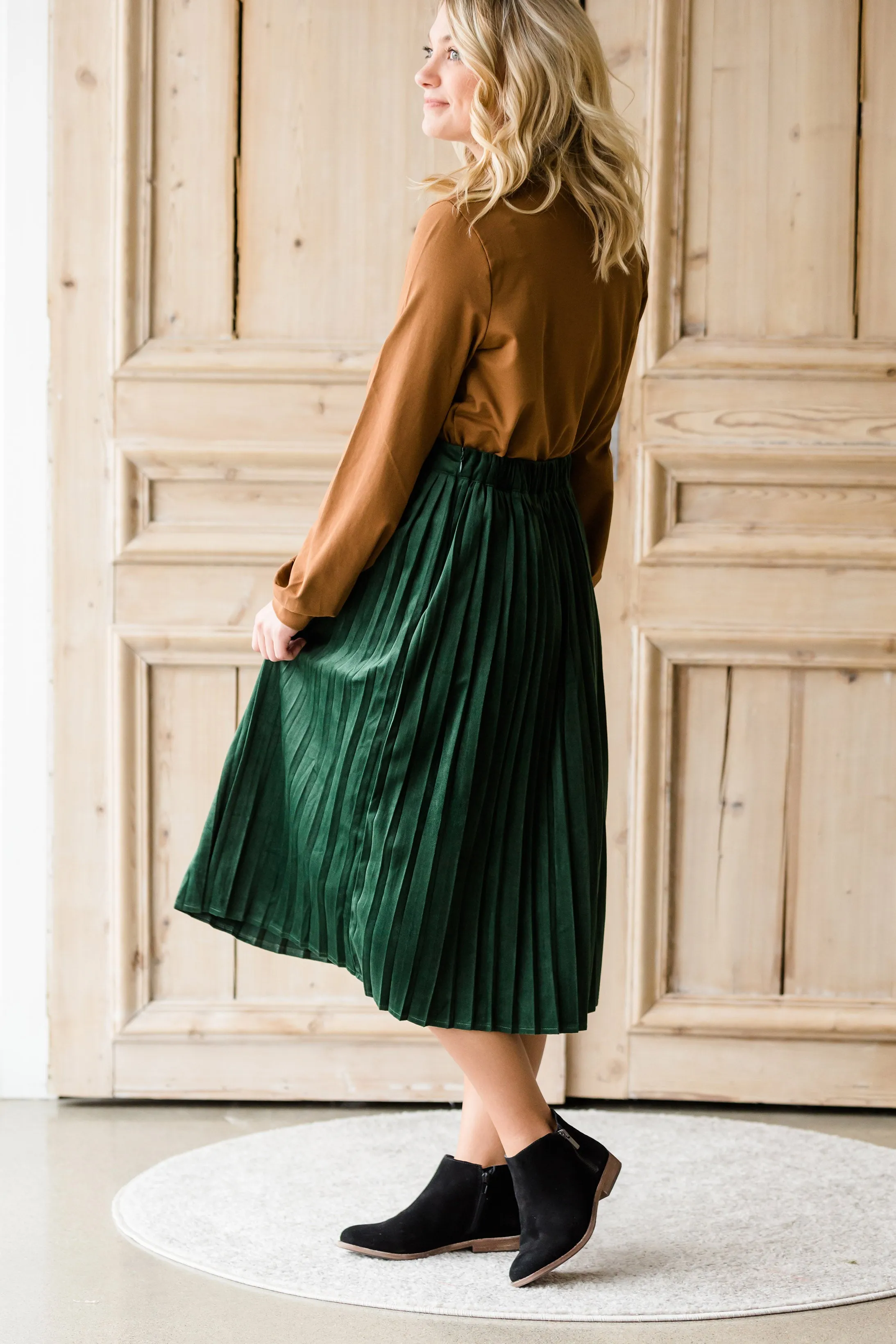 Pleated Velvet Midi Skirt - FINAL SALE