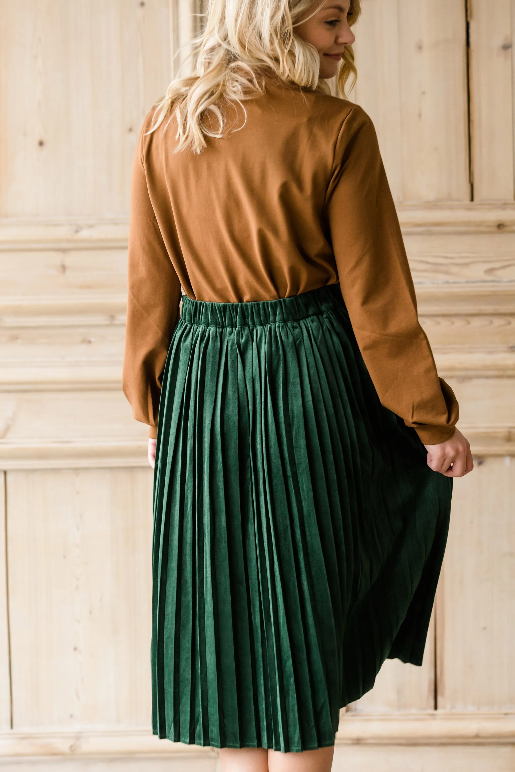 Pleated Velvet Midi Skirt - FINAL SALE