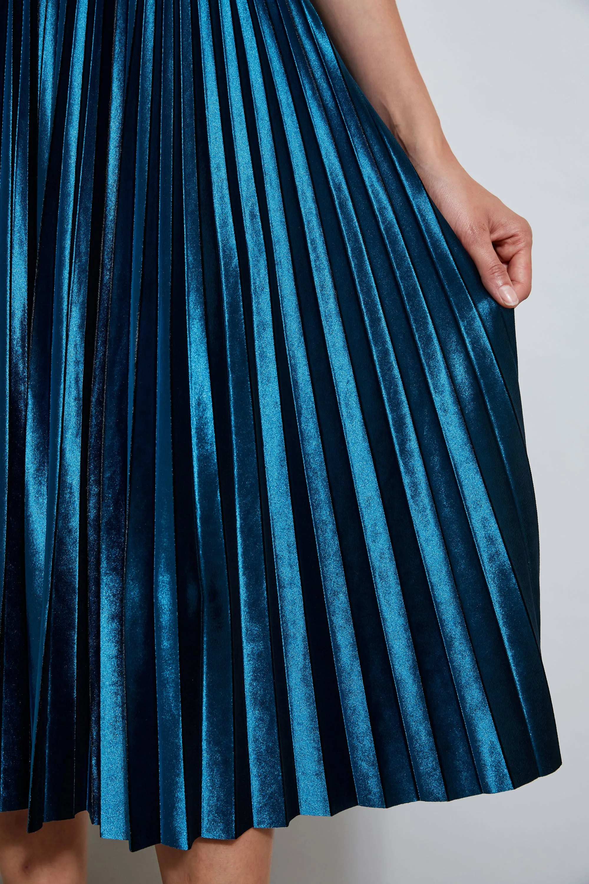 Pleated Velvet Midi Skirt