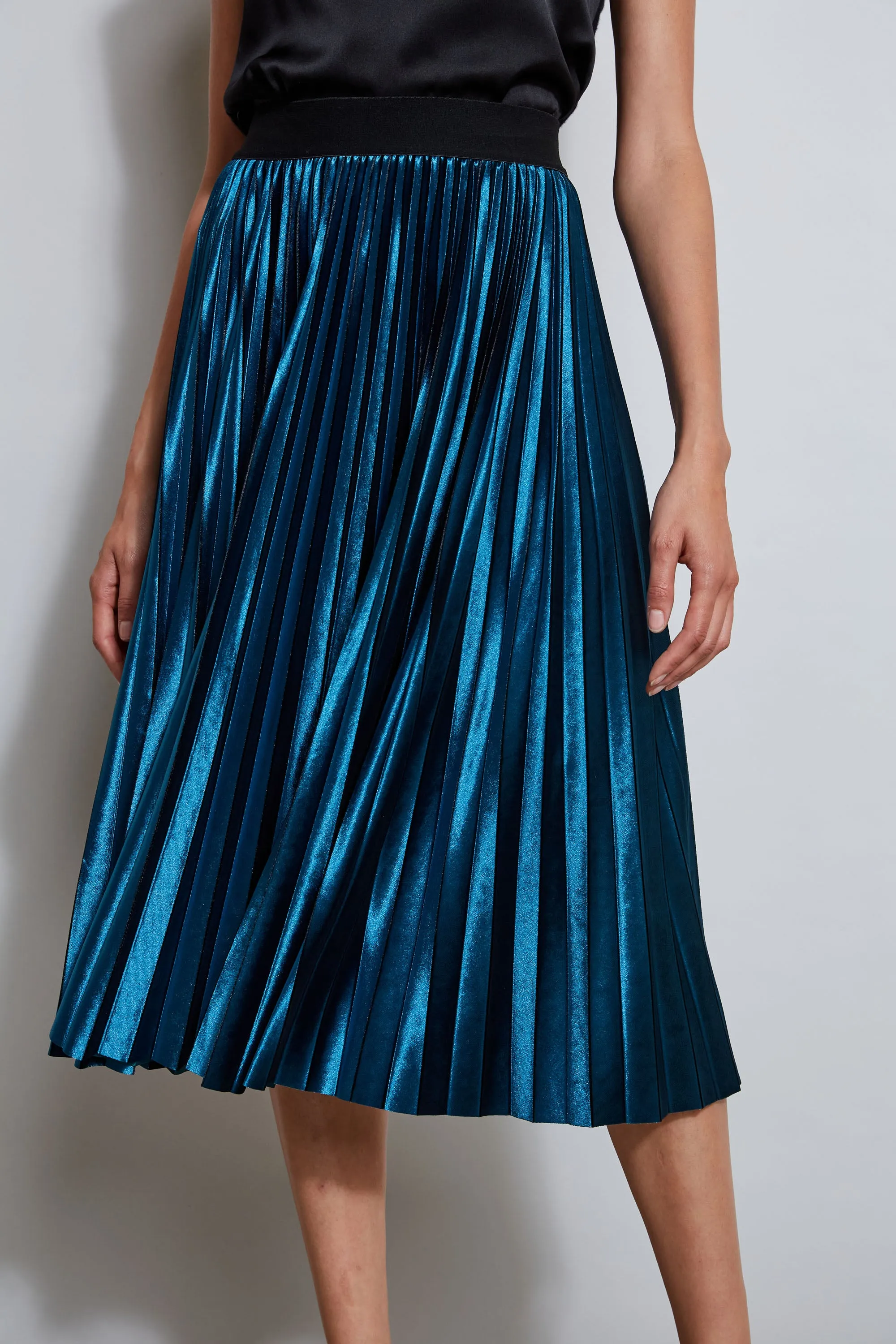 Pleated Velvet Midi Skirt