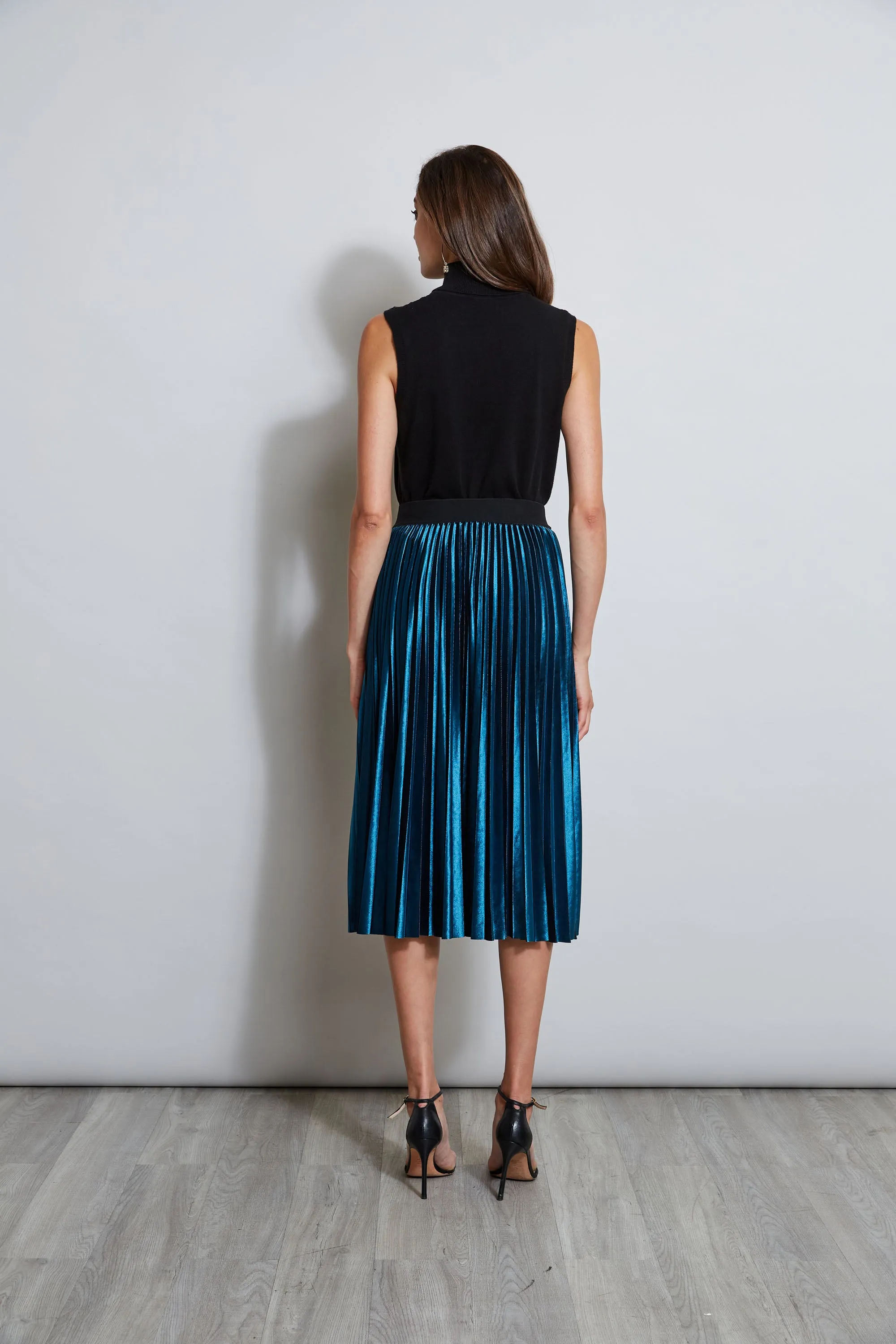 Pleated Velvet Midi Skirt