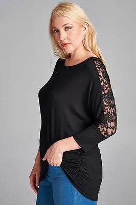 Plus Size Tunic Top Shirt Lace 3/4 Sleeve Casual Ruched Royal Blue