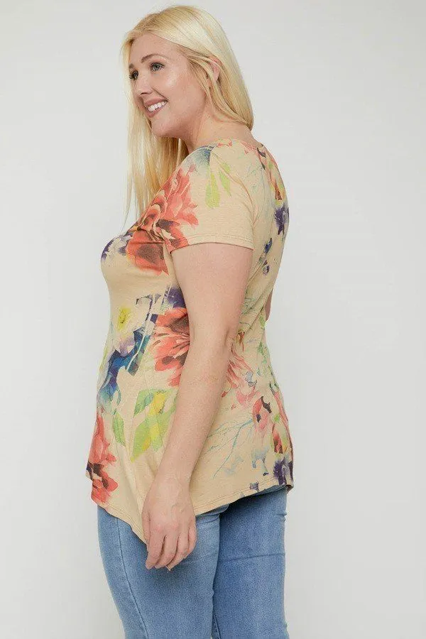 Plus Size Watercolor Flower Print Tunic