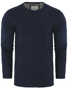 PragueB Long Sleeve Cotton Jersey Top in Navy