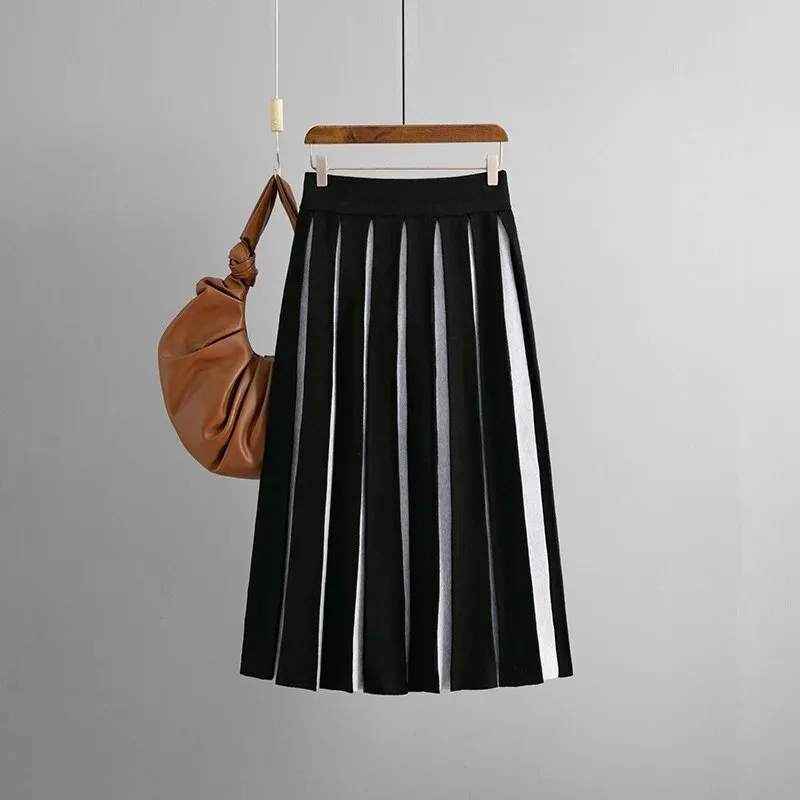 Pre Order:  Black Striped Knitted Long Skirt