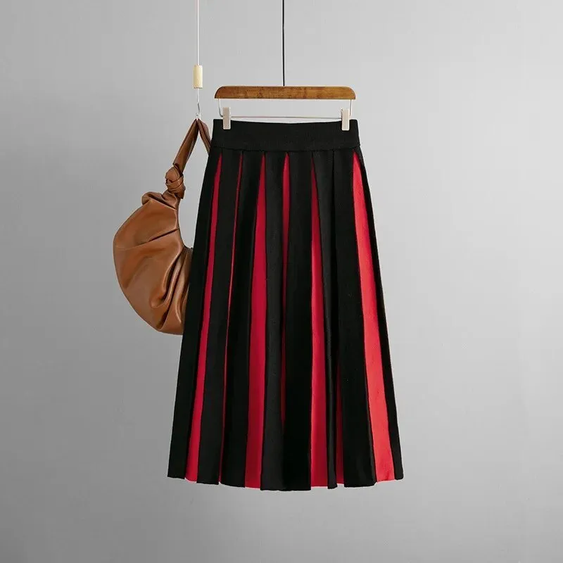 Pre Order:  Black Striped Knitted Long Skirt