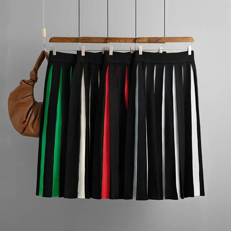 Pre Order:  Black Striped Knitted Long Skirt