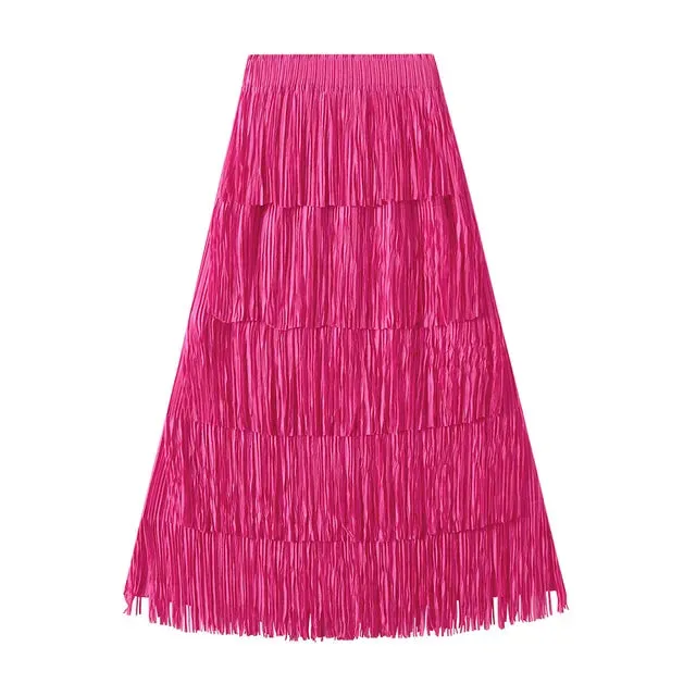 Pre Order:  Fringe Stretch Waist Pleated Skirt