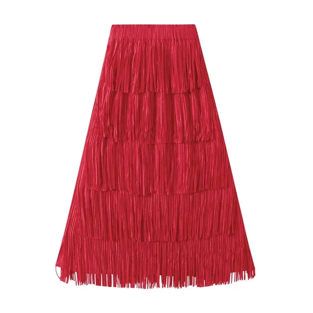 Pre Order:  Fringe Stretch Waist Pleated Skirt