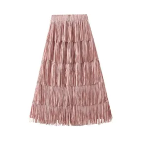 Pre Order:  Fringe Stretch Waist Pleated Skirt