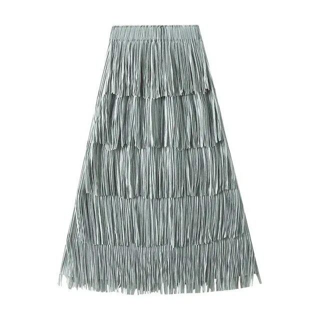 Pre Order:  Fringe Stretch Waist Pleated Skirt