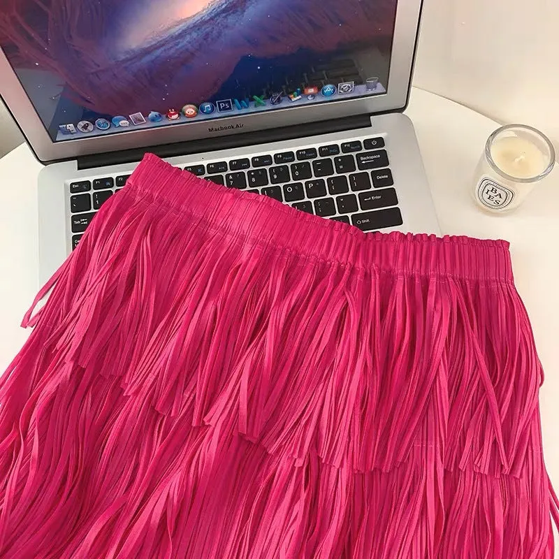 Pre Order:  Fringe Stretch Waist Pleated Skirt