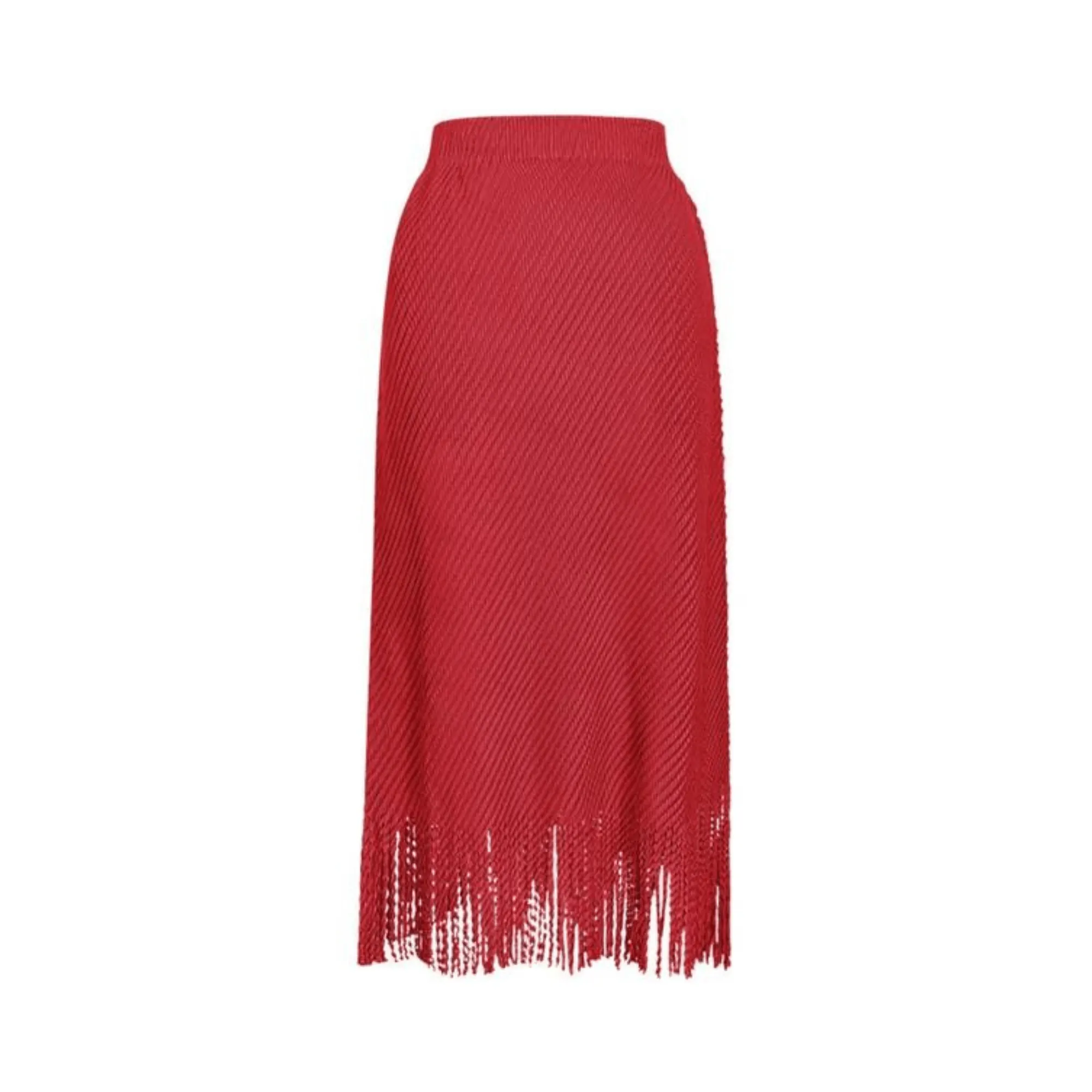 Pre Order:  Fringed Bottom Pleated Midi Skirt