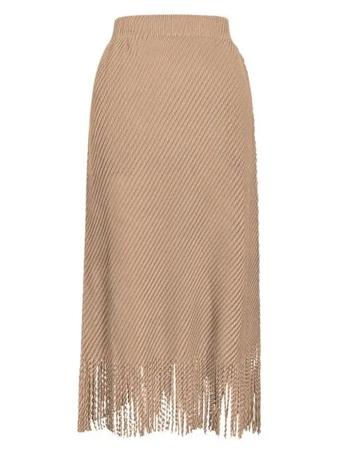 Pre Order:  Fringed Bottom Pleated Midi Skirt