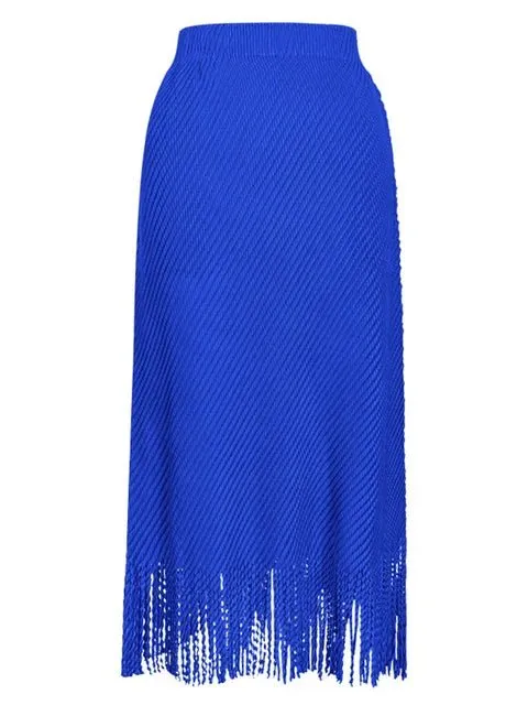 Pre Order:  Fringed Bottom Pleated Midi Skirt