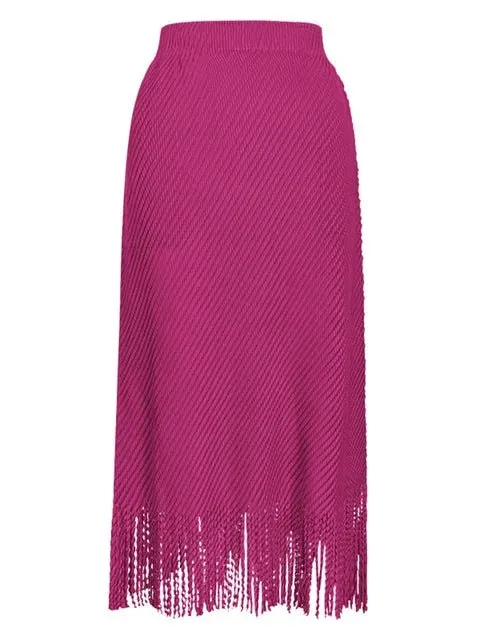 Pre Order:  Fringed Bottom Pleated Midi Skirt