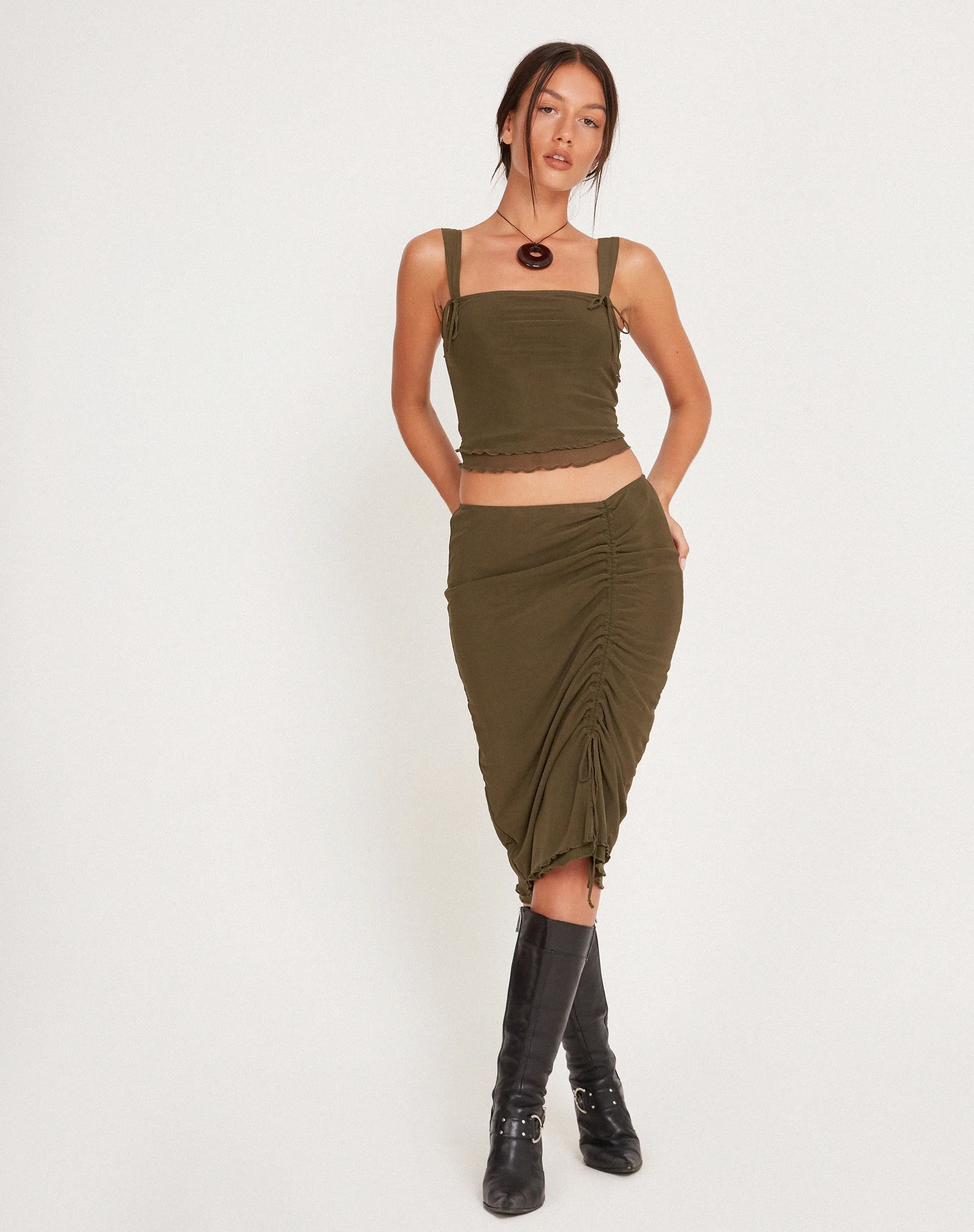 Raline Vest Top in Mesh Dark Olive