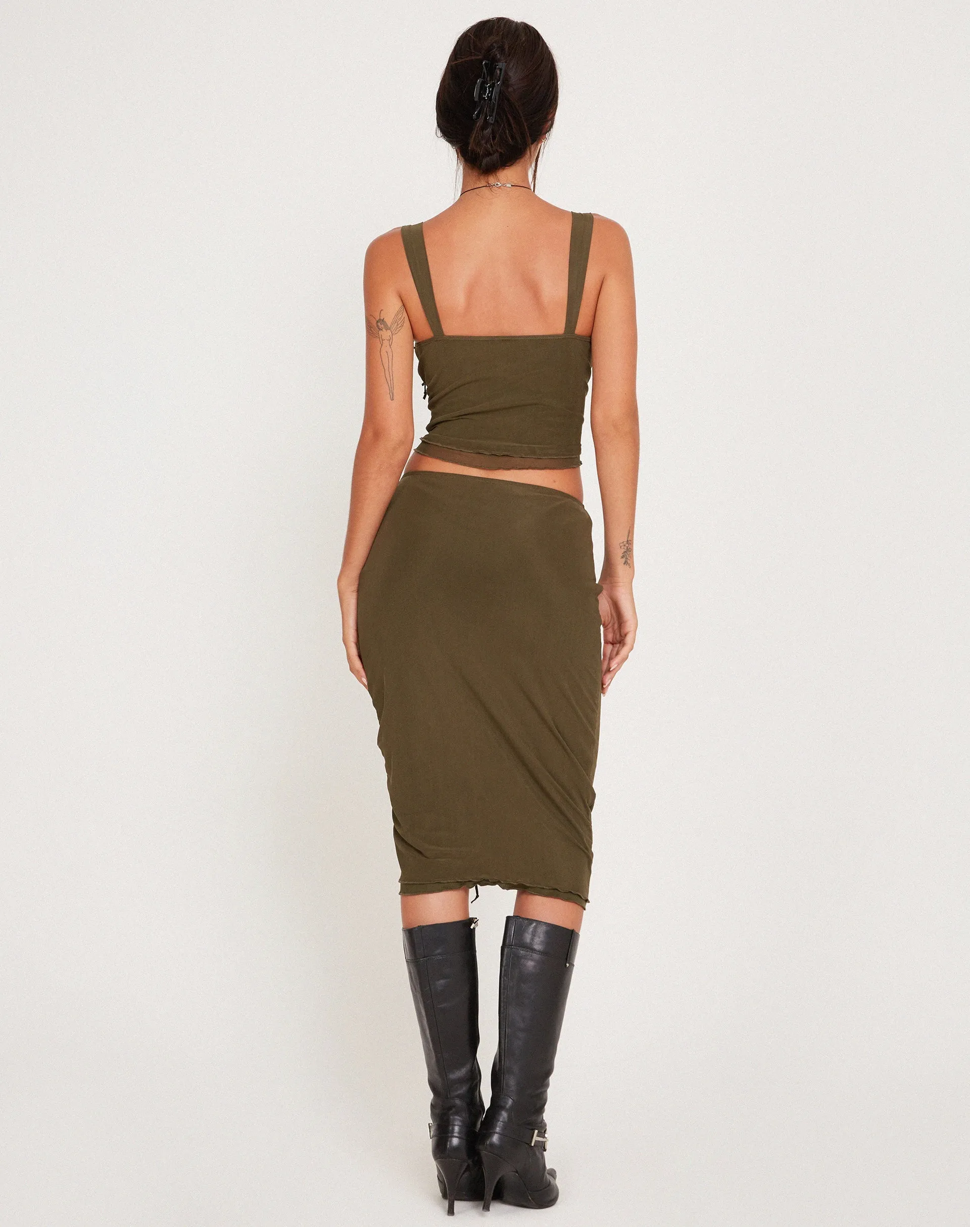 Raline Vest Top in Mesh Dark Olive