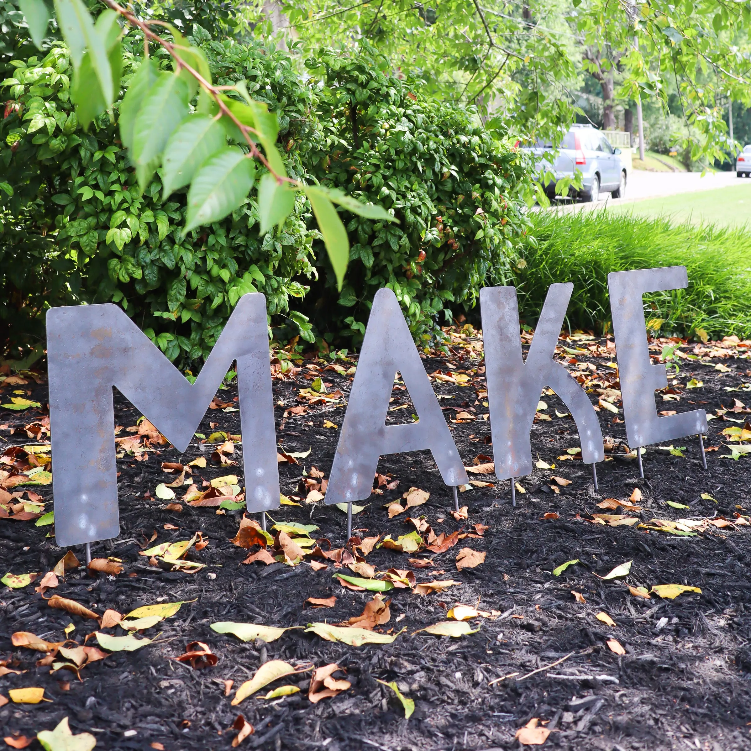 Raw Metal Letters Lawn Decor - Family Name Planter Garden Stake - Wedding Welcome Yard Art Marker (Lemondrop Font)