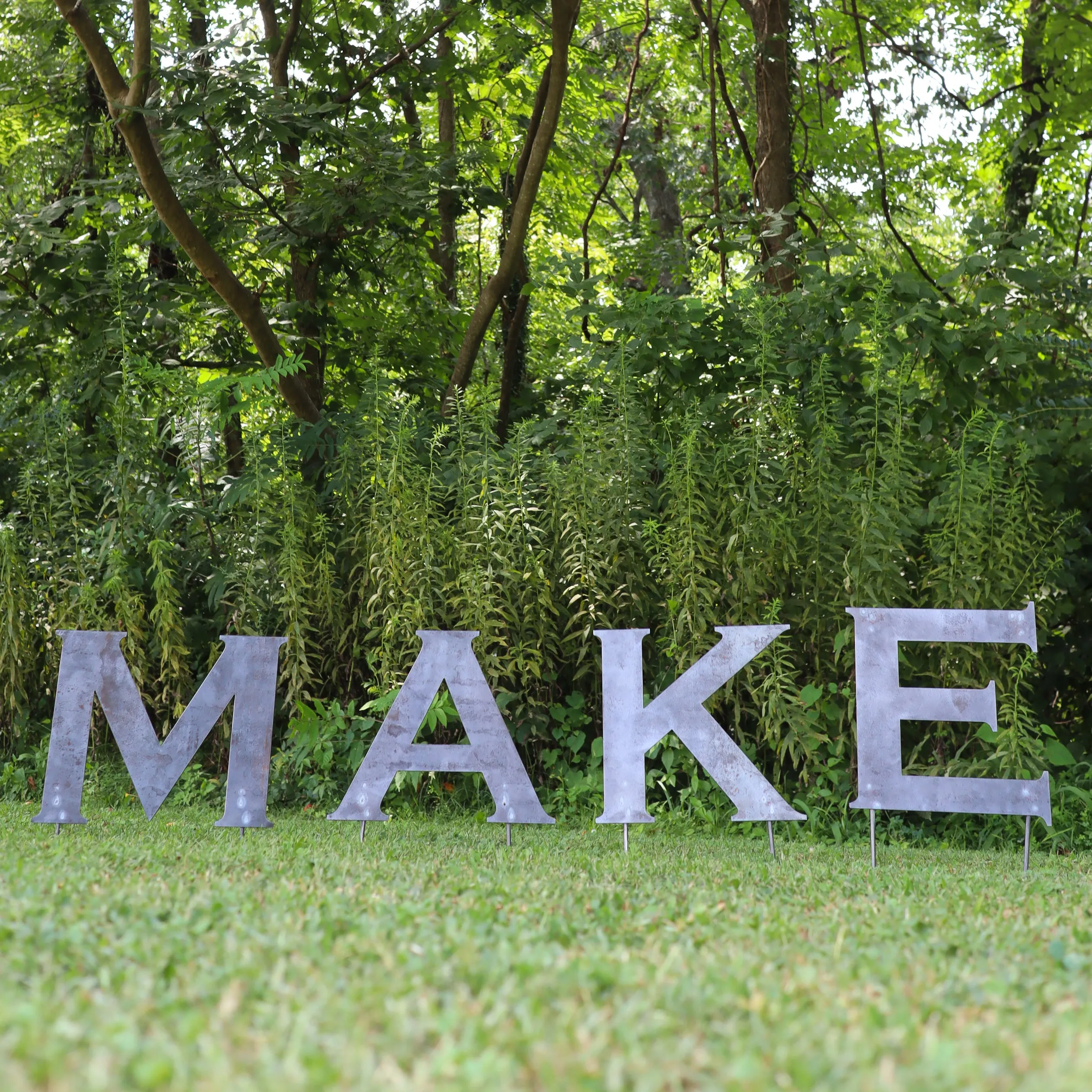 Raw Metal Letters Lawn Decor - Family Name Planter Garden Stake - Wedding Welcome Yard Art Marker