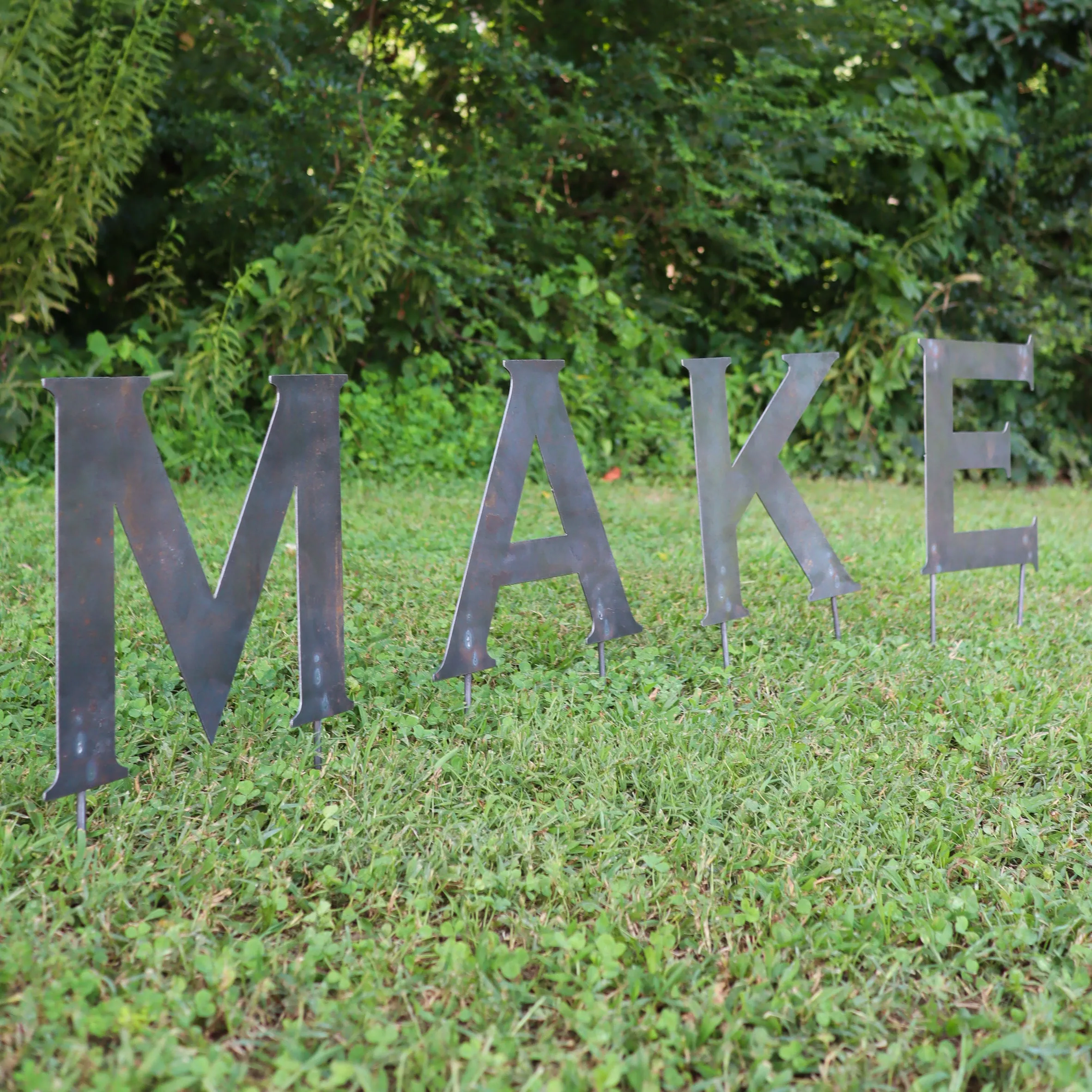 Raw Metal Letters Lawn Decor - Family Name Planter Garden Stake - Wedding Welcome Yard Art Marker