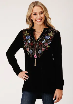 Roper Womens 1421 Floral Velvet Black 100% Polyester L/S Tunic