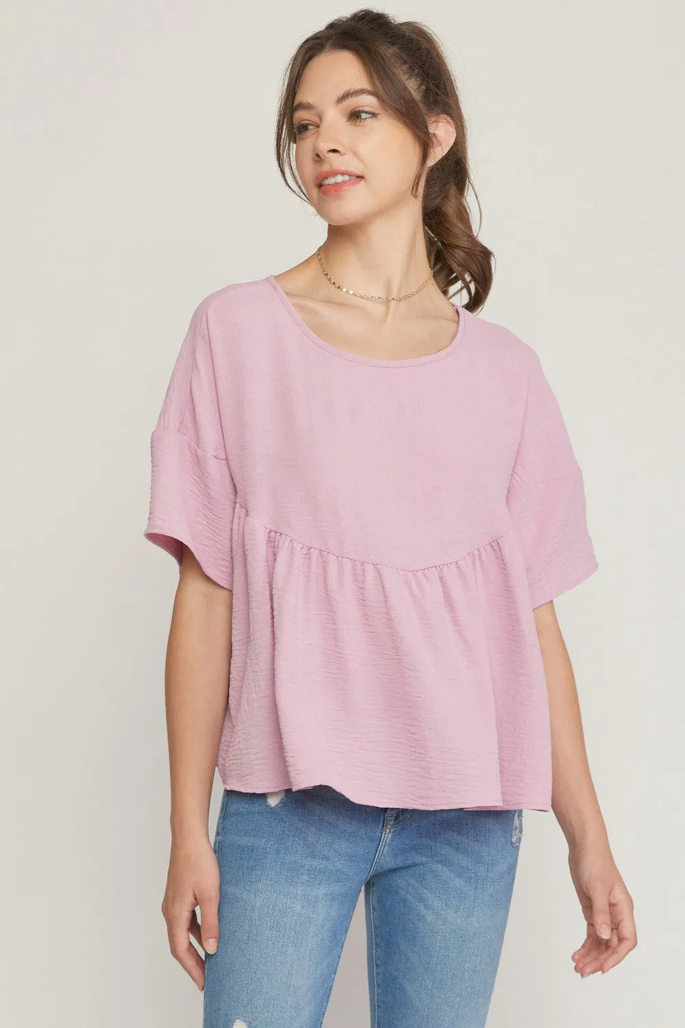 Round Neck Babydoll Top, Orchid Pink