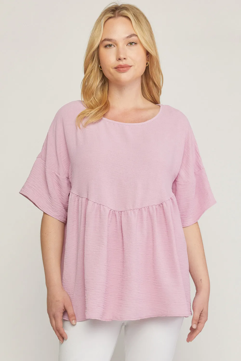 Round Neck Babydoll Top, Orchid Pink