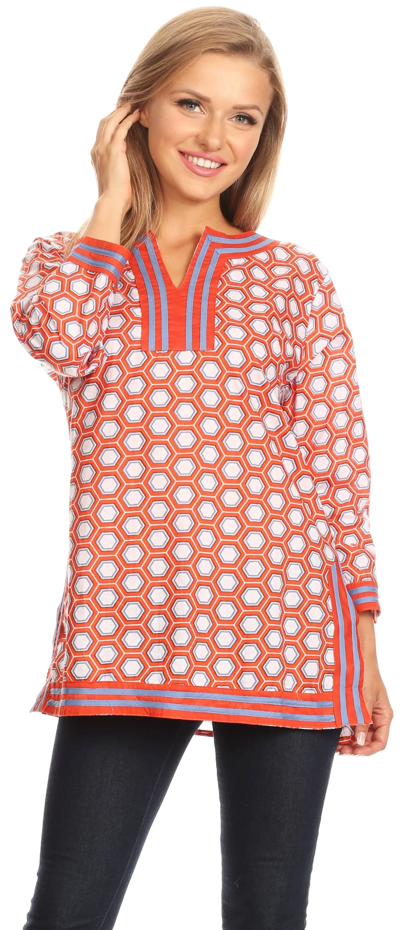 Sakkas Lia Unique Honeycomb Rayon Tunic Top with 3/4 Sleeve