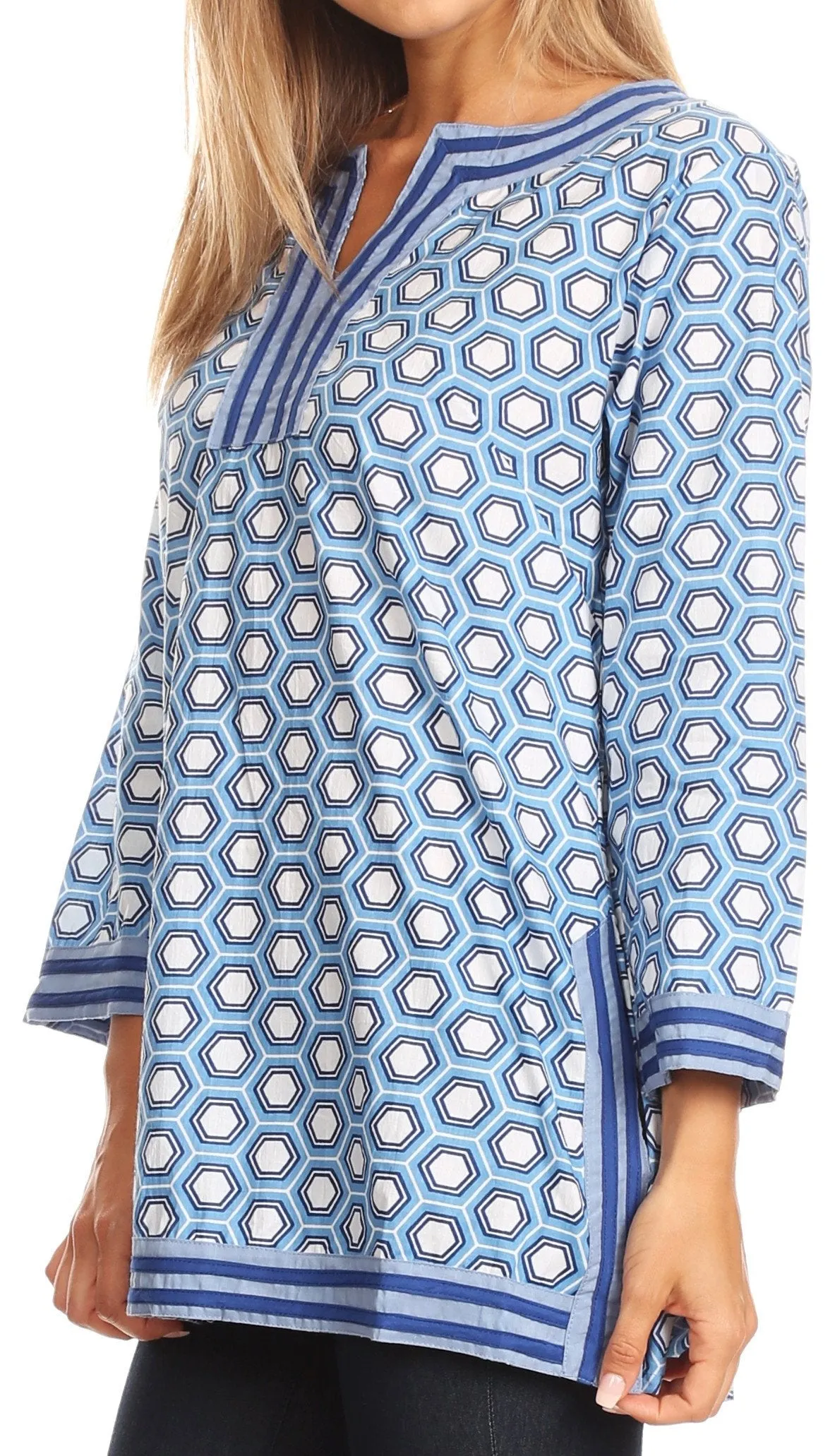 Sakkas Lia Unique Honeycomb Rayon Tunic Top with 3/4 Sleeve