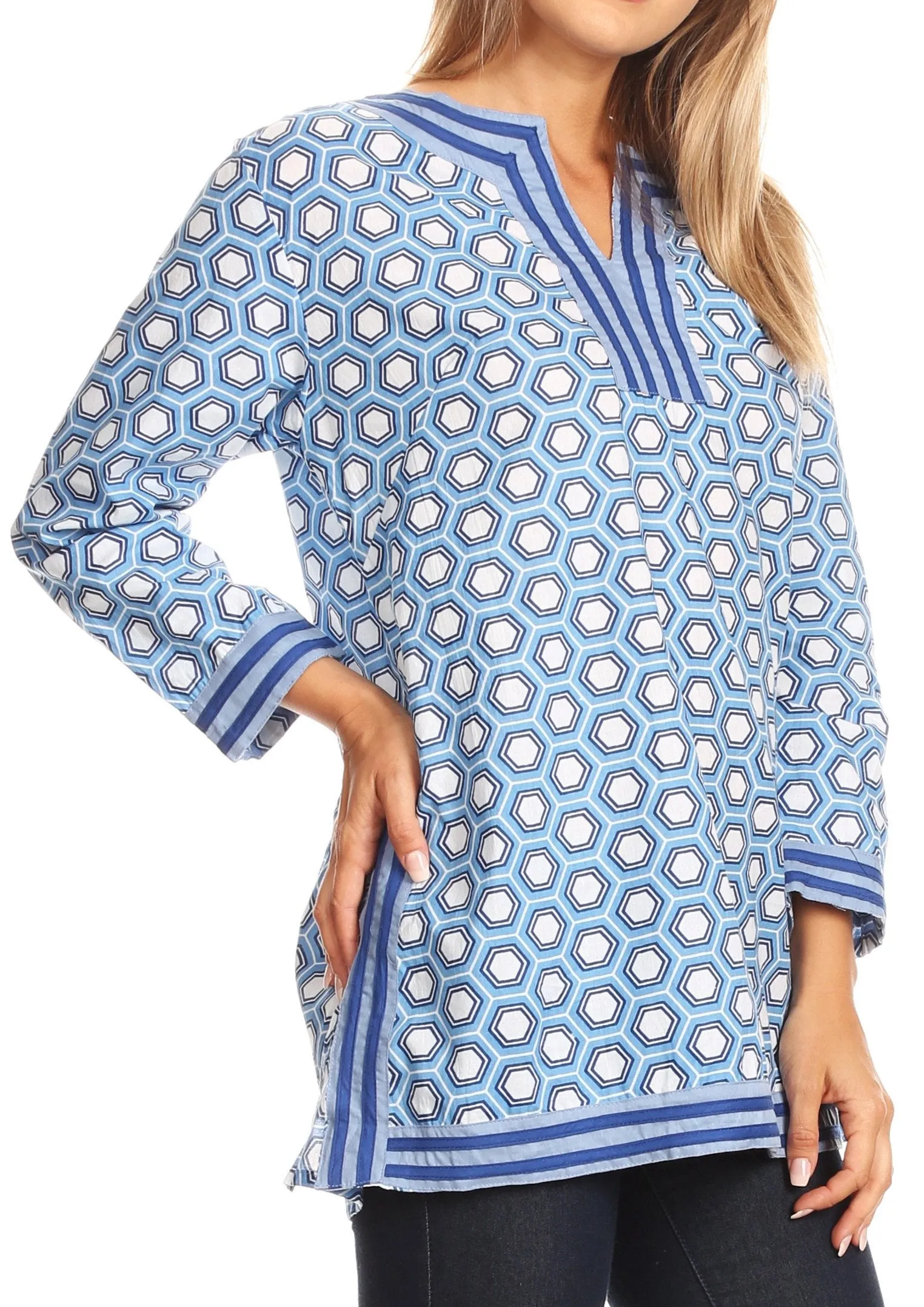 Sakkas Lia Unique Honeycomb Rayon Tunic Top with 3/4 Sleeve