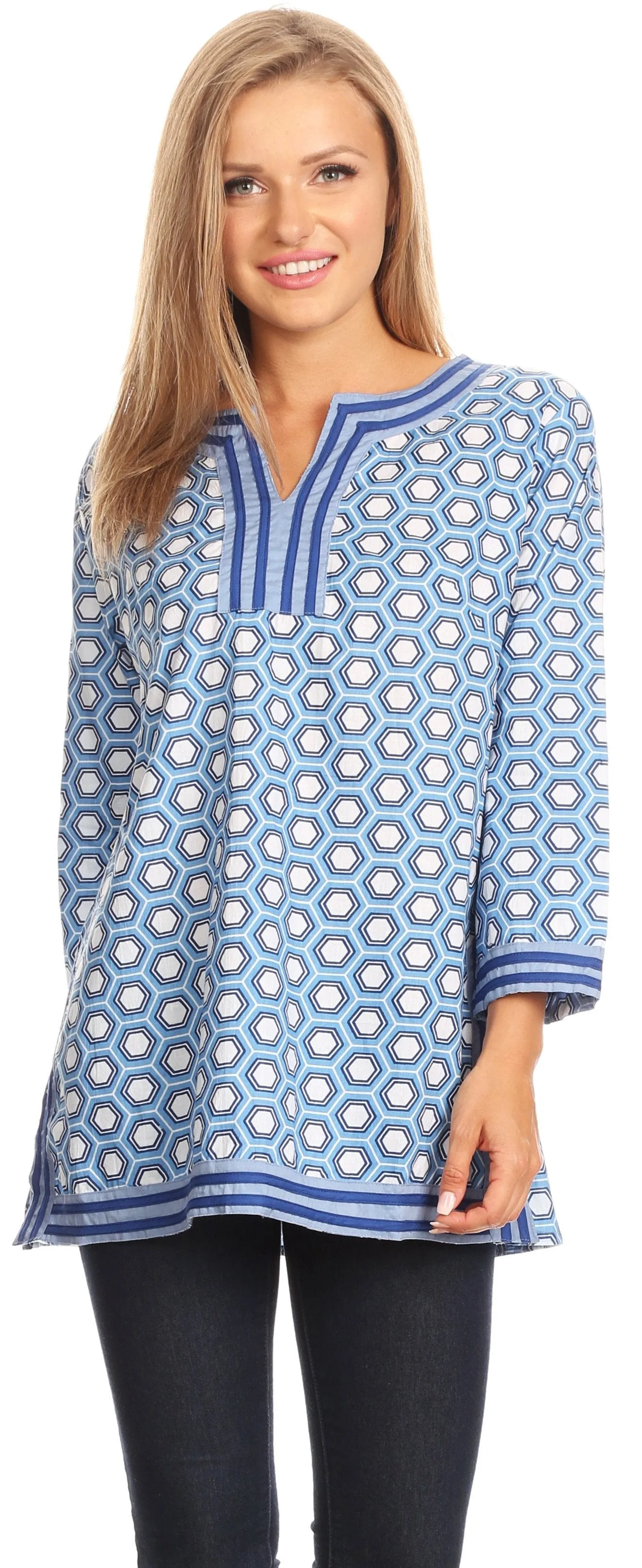 Sakkas Lia Unique Honeycomb Rayon Tunic Top with 3/4 Sleeve