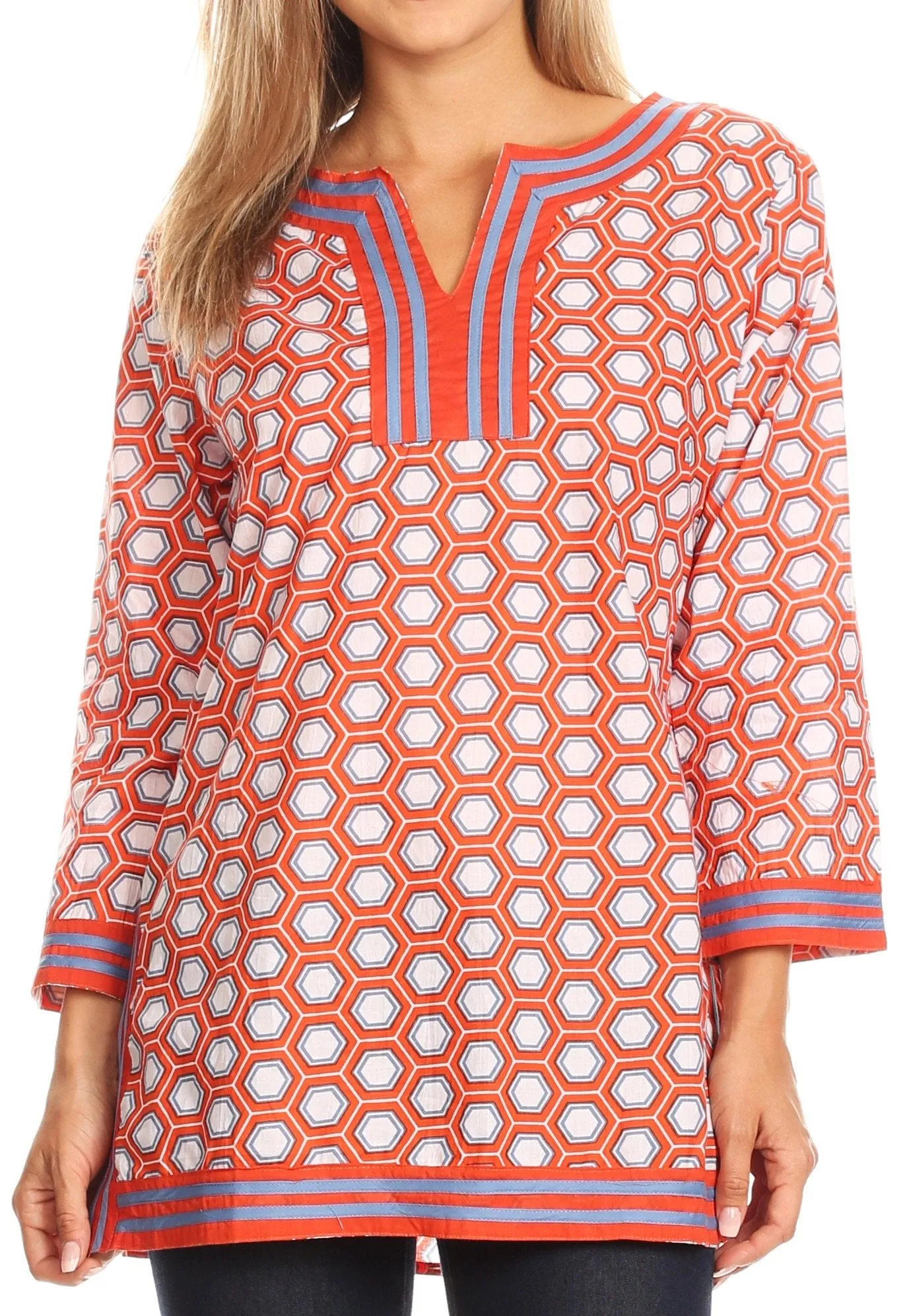 Sakkas Lia Unique Honeycomb Rayon Tunic Top with 3/4 Sleeve