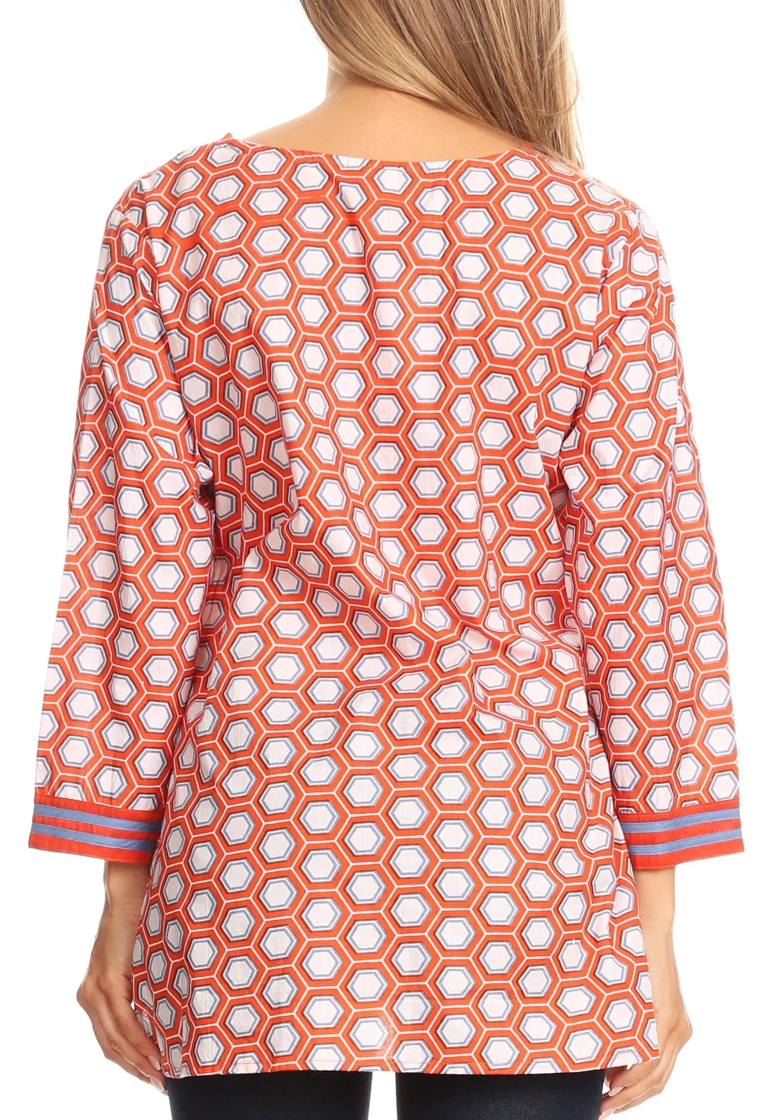 Sakkas Lia Unique Honeycomb Rayon Tunic Top with 3/4 Sleeve