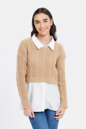 Senior Girls Beige Tunic Pullover