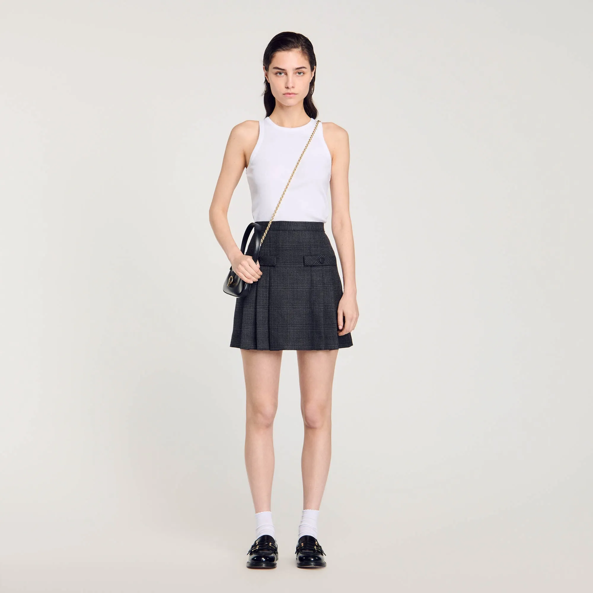 Short Checked Pleated Skirt