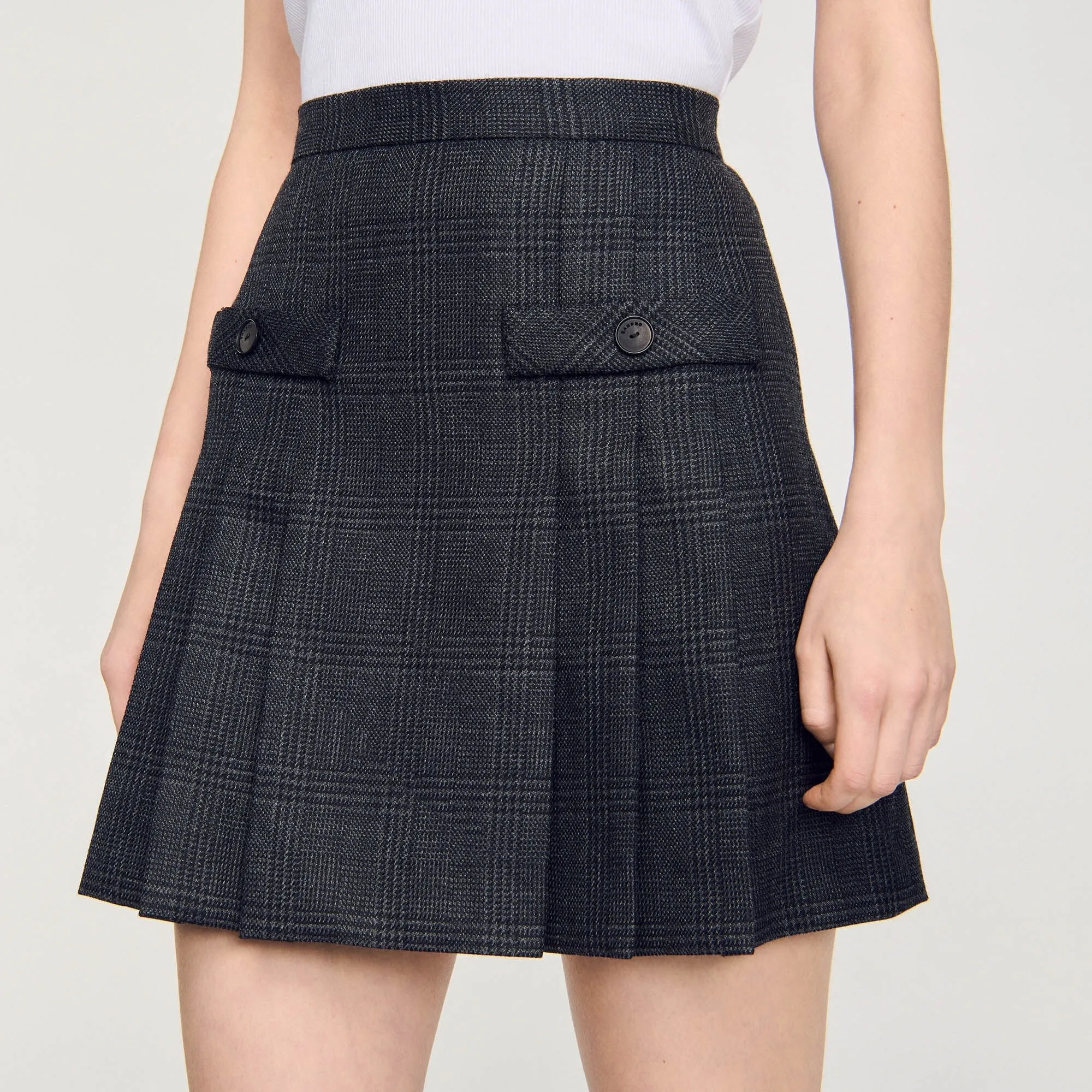 Short Checked Pleated Skirt