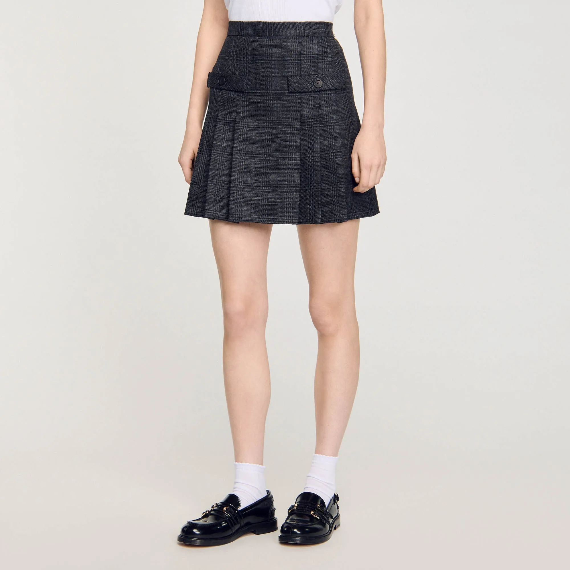 Short Checked Pleated Skirt