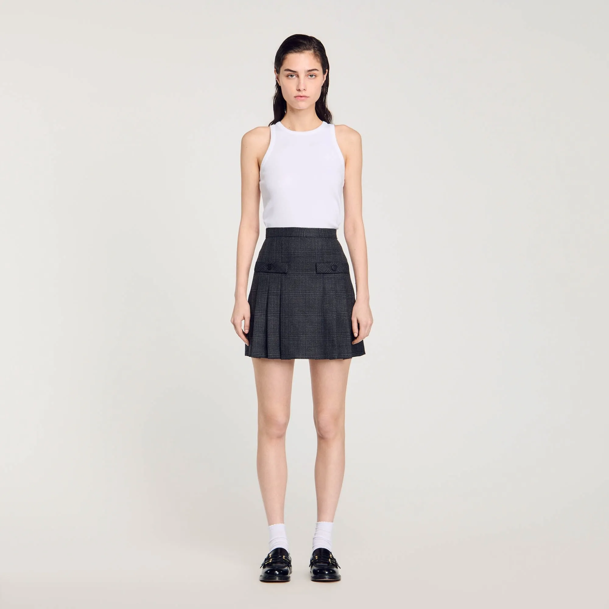 Short Checked Pleated Skirt