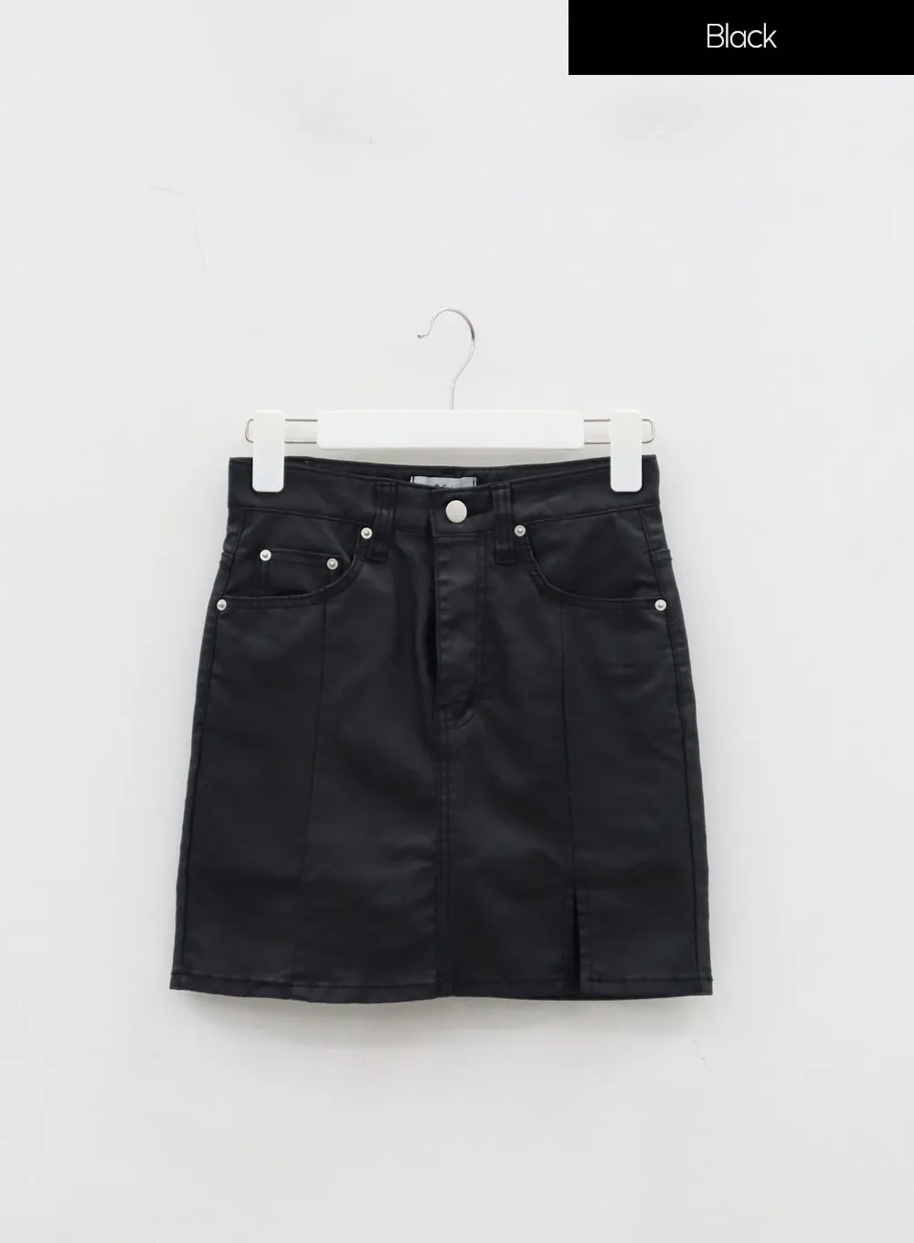 Side Slit Faux Leather Skort IJ319