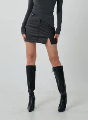 Side Slit Faux Leather Skort IJ319