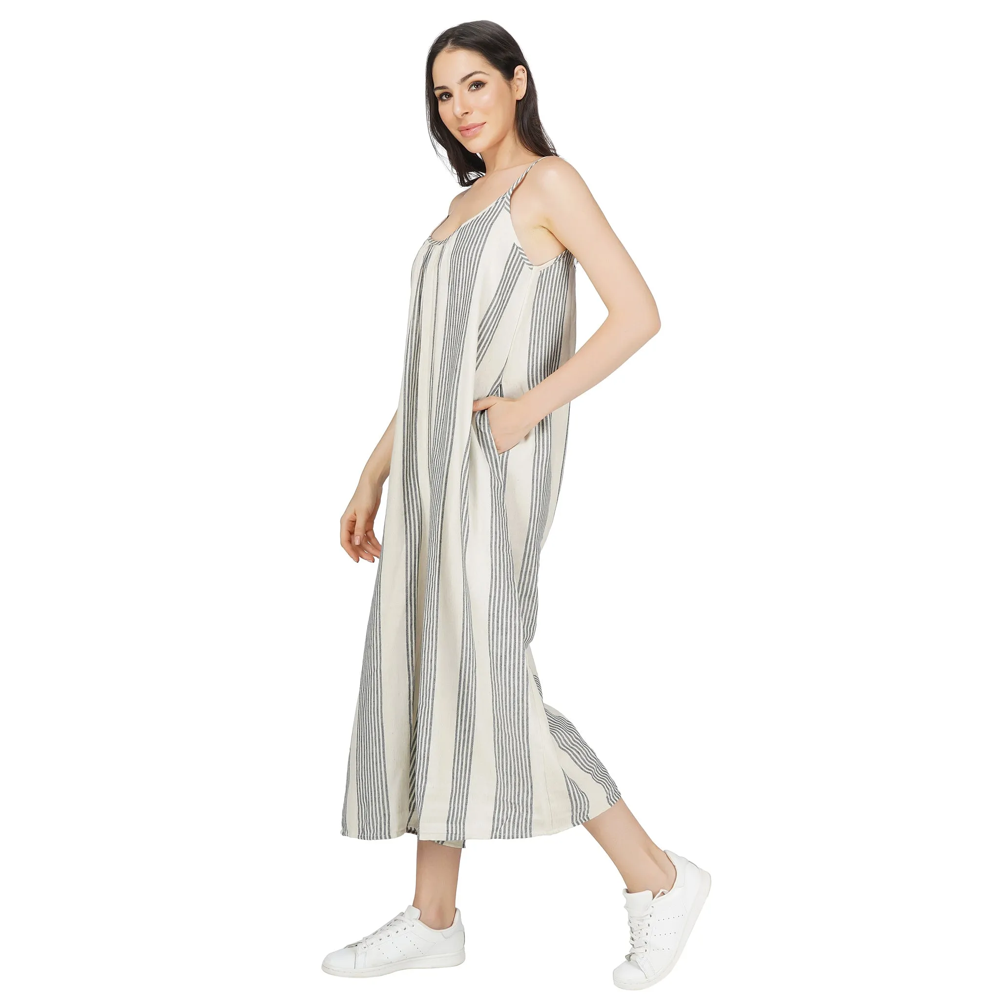 SLAY. Women's Yarn Dyed Striped Oversized Jumpsuit