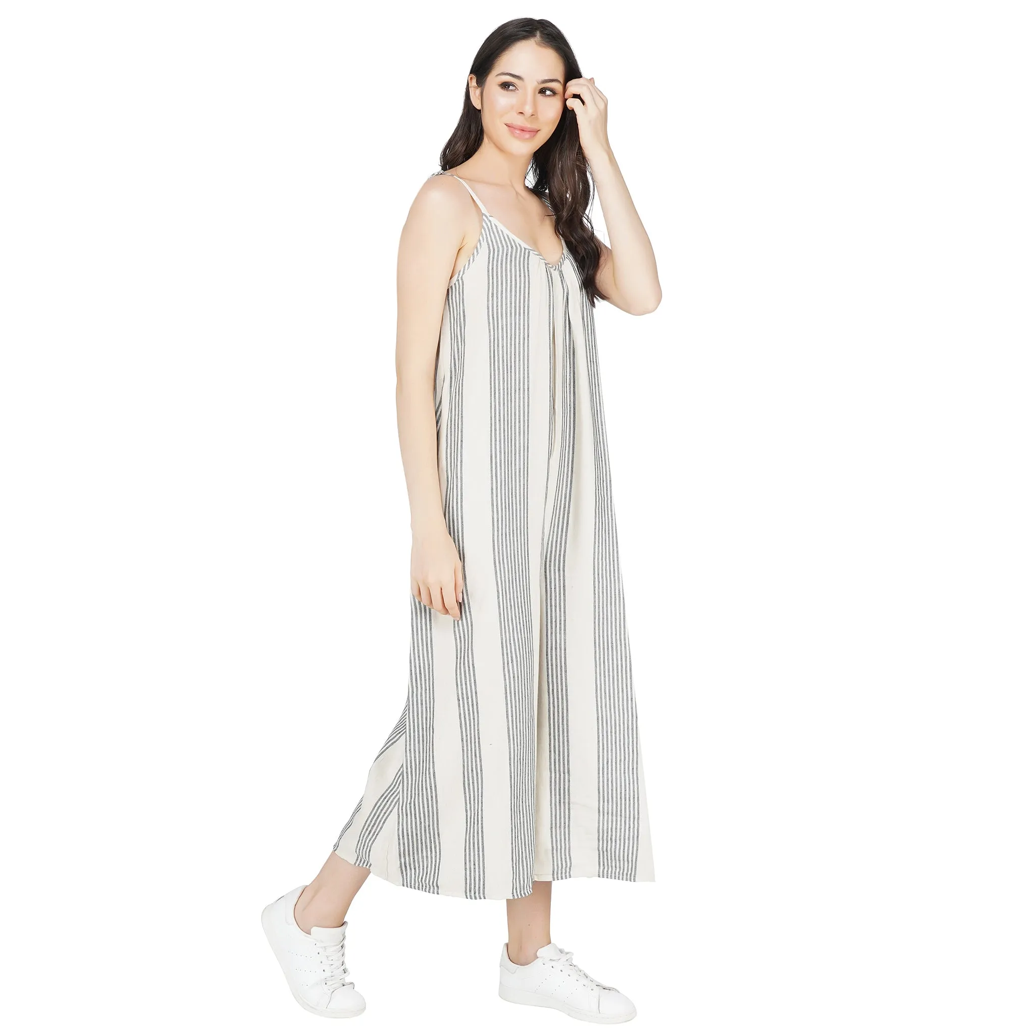 SLAY. Women's Yarn Dyed Striped Oversized Jumpsuit