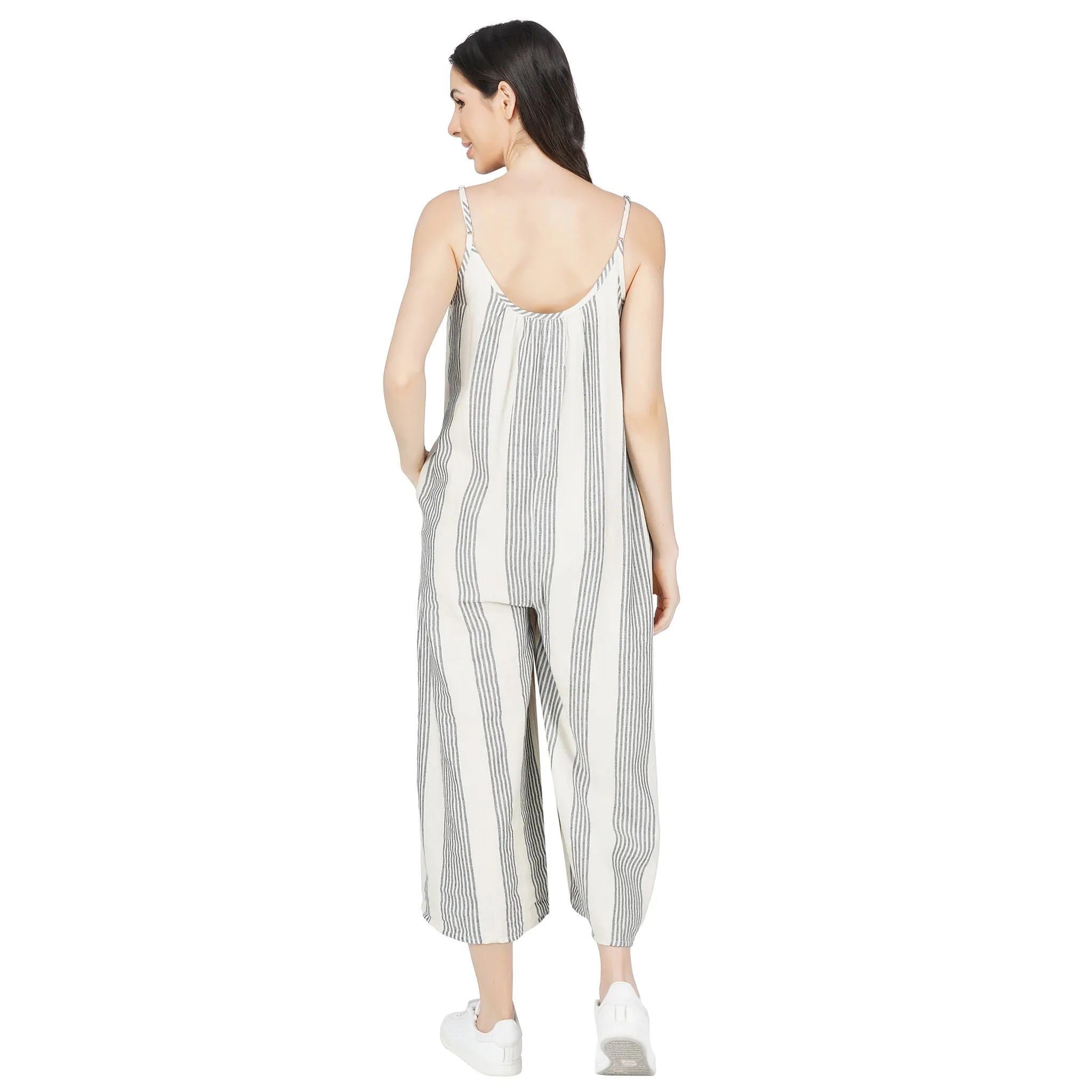 SLAY. Women's Yarn Dyed Striped Oversized Jumpsuit