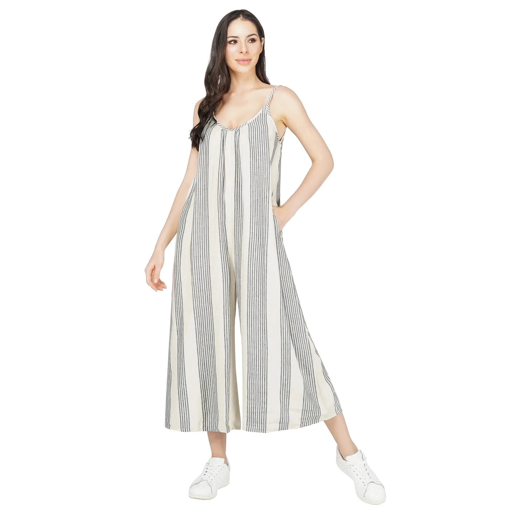 SLAY. Women's Yarn Dyed Striped Oversized Jumpsuit