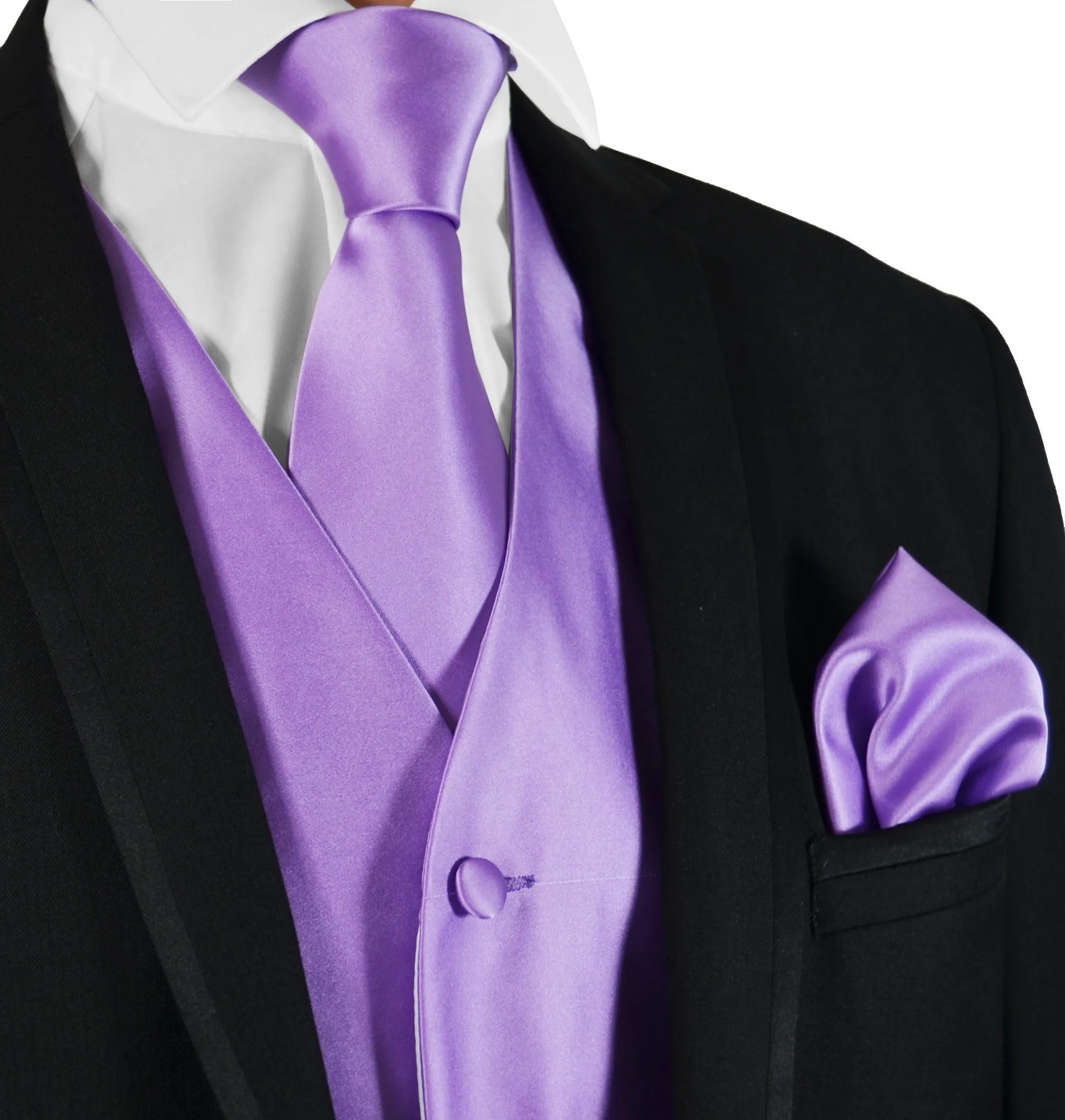 Solid Purple Mens Tuxedo Vest, Tie and Trim Pocket Square