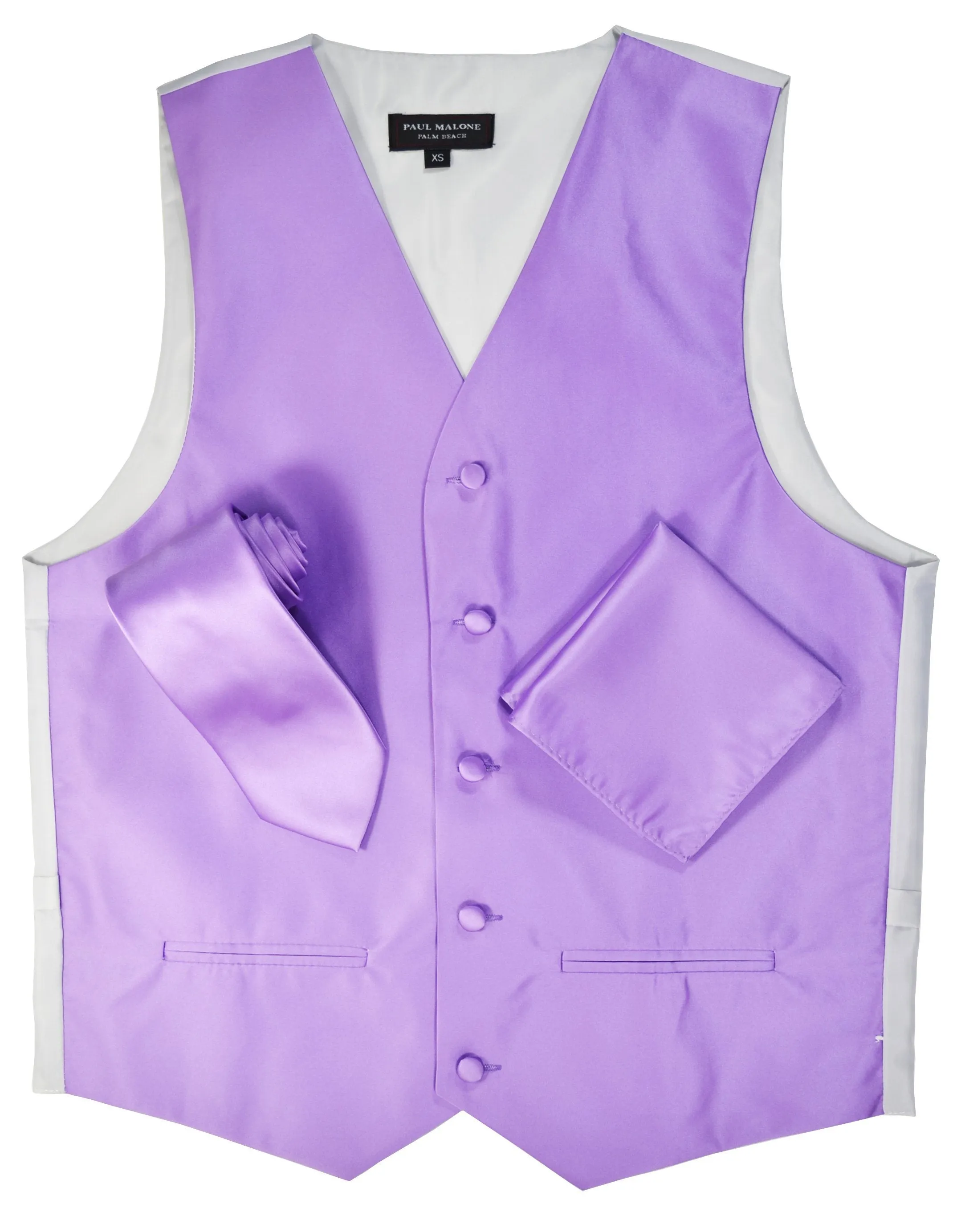 Solid Purple Mens Tuxedo Vest, Tie and Trim Pocket Square