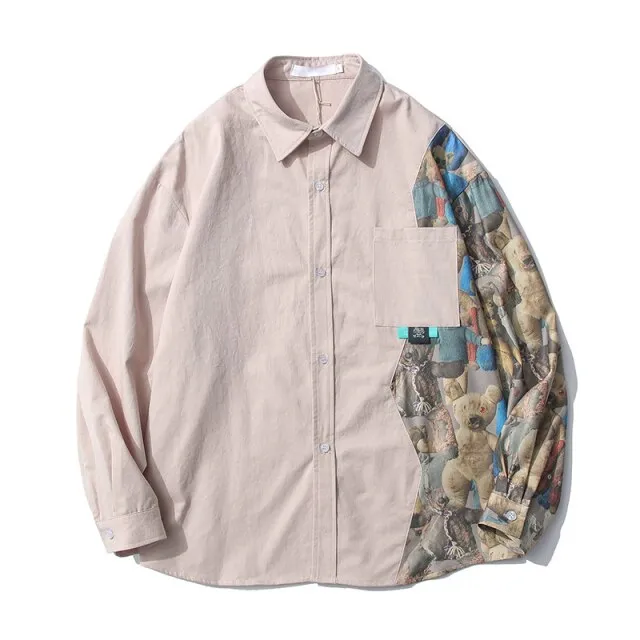 Spring and Autumn New Splicing Japanese Long-sleeved Shirt Men's Tide Spring Niche Trend Shirt Couple Jacket Coat Shirts for Men